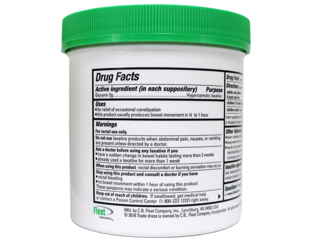 Fleet Glycerin Suppositories, Adult Jar, 100 Count
