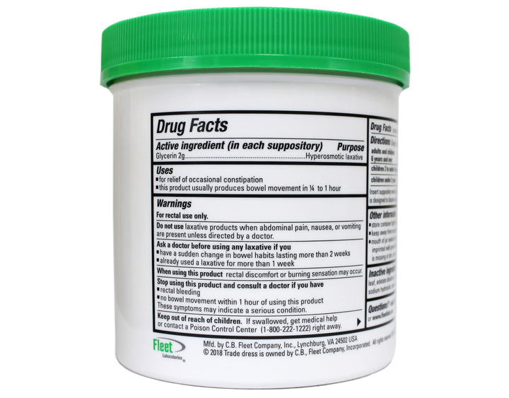 Fleet Glycerin Suppositories, Adult Jar, 100 Count