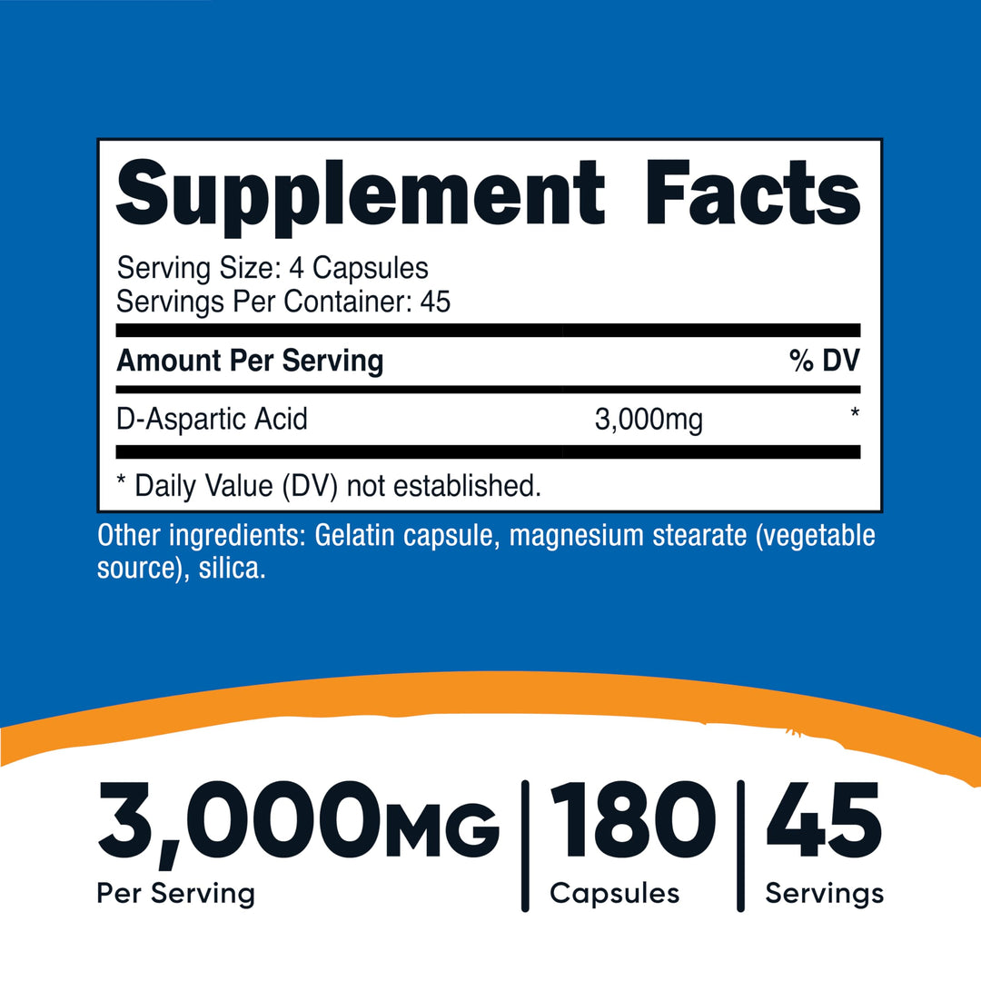 Nutricost D-Aspartic Acid Capsules, 3000 mg, 180 Count