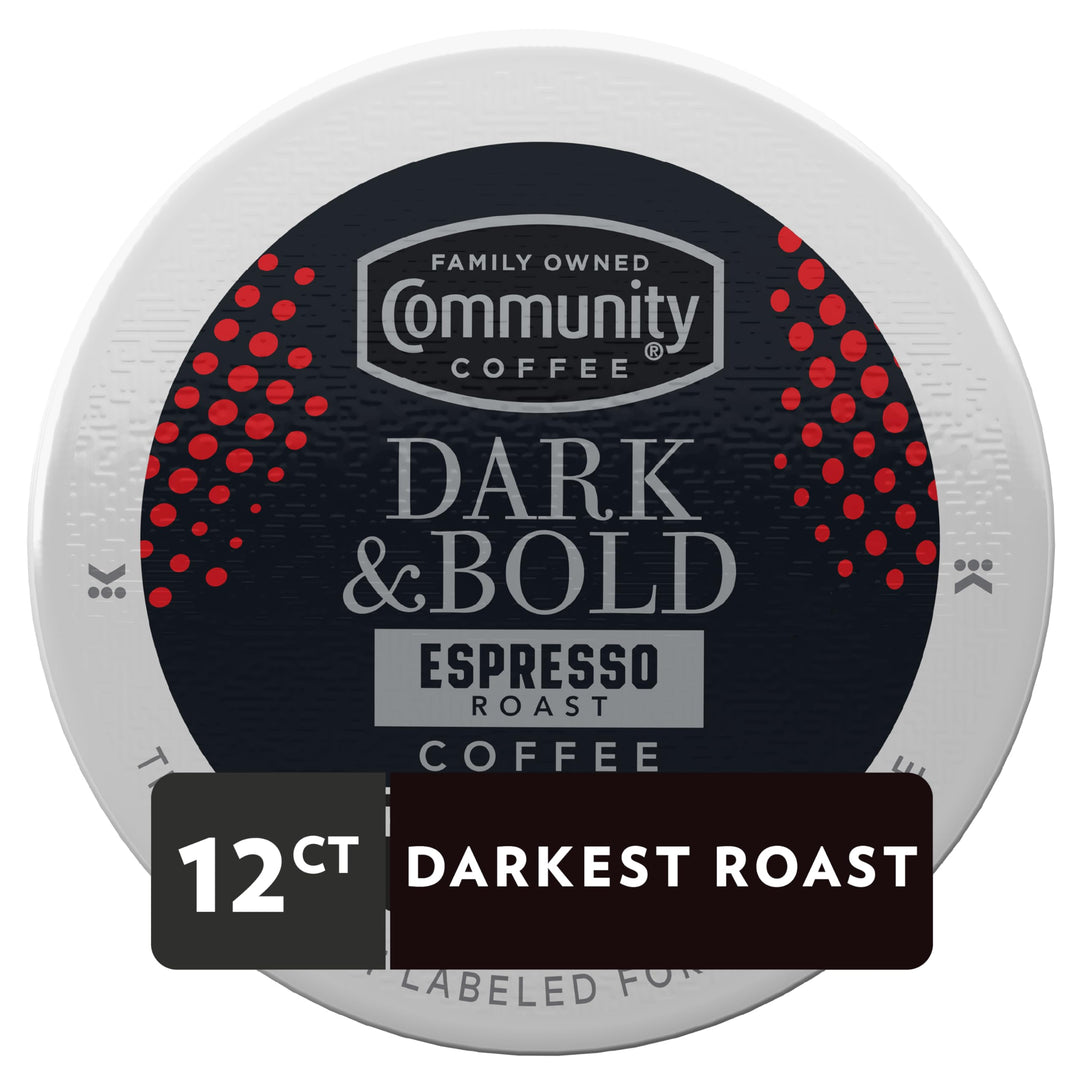 Community Coffee Espresso Roast Coffee Pods, Extra Dark, 12 Count