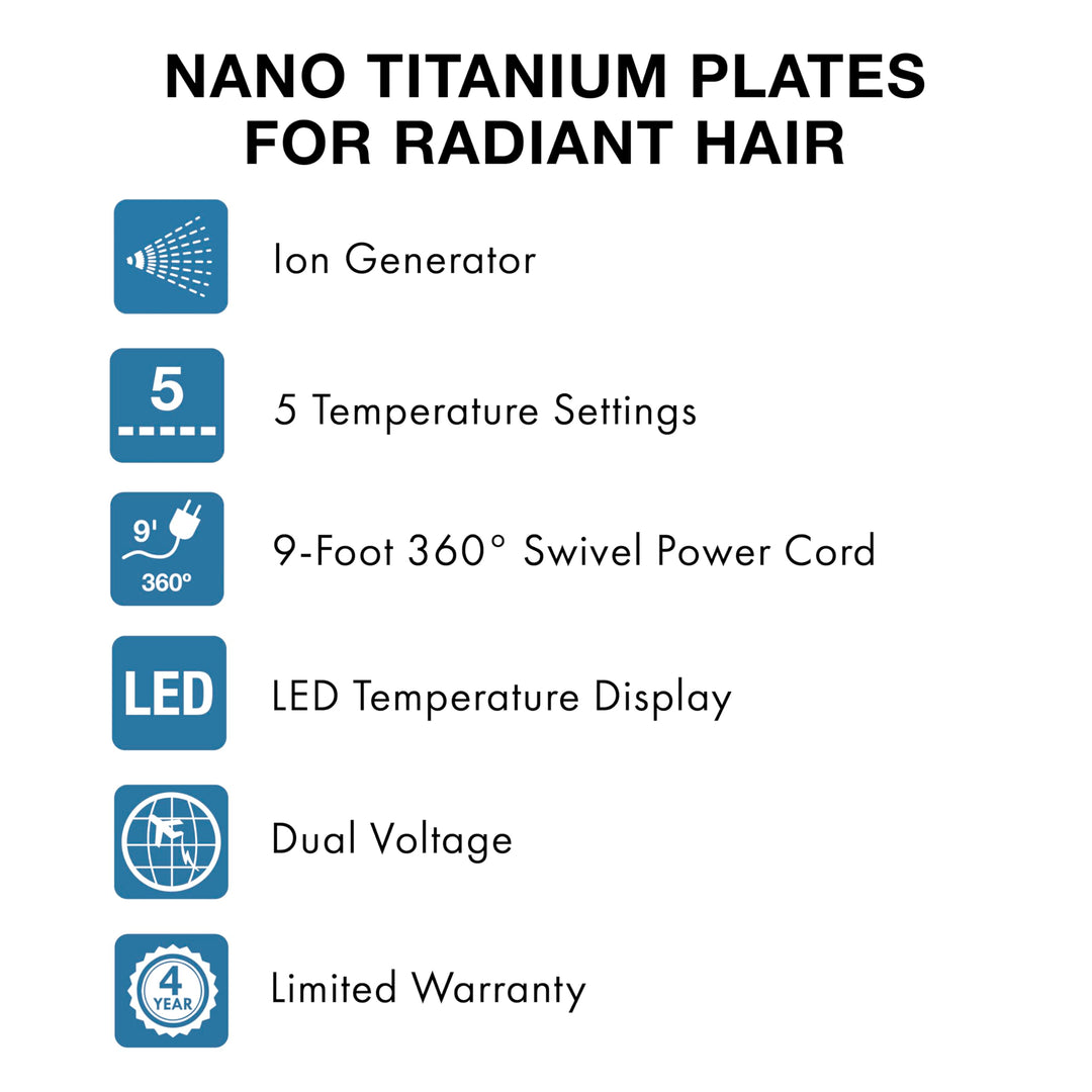 BaBylissPRO Nano Titanium Ionic Flat Iron Hair Straightener, 1/4 in