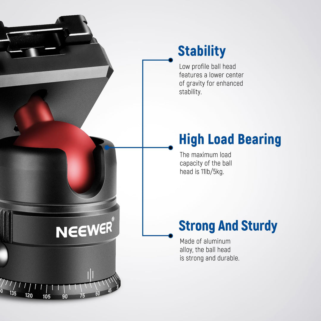NEEWER GM28 Tripod Head, 360 Degree Rotating Panoramic Ball Head, 5 kg