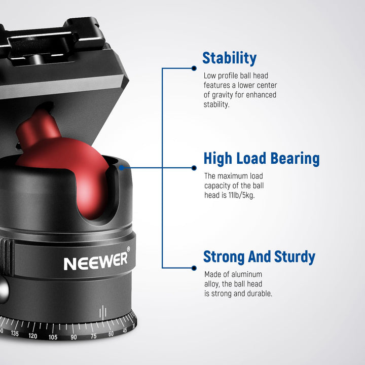 NEEWER GM28 Tripod Head, 360 Degree Rotating Panoramic Ball Head, 5 kg