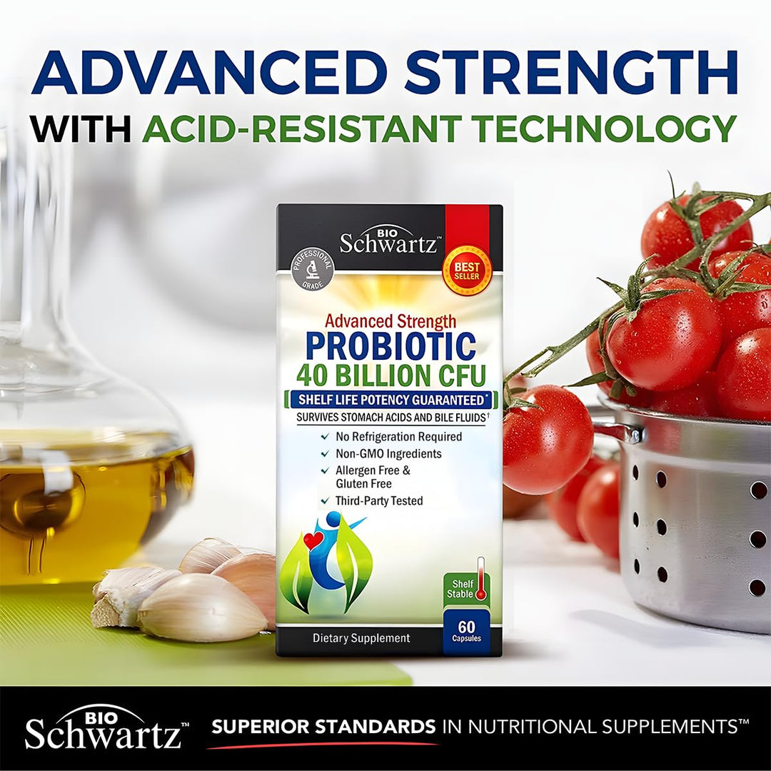 BioSchwartz Probiotic 40 Billion CFU With Organic Prebiotics, 60 Count