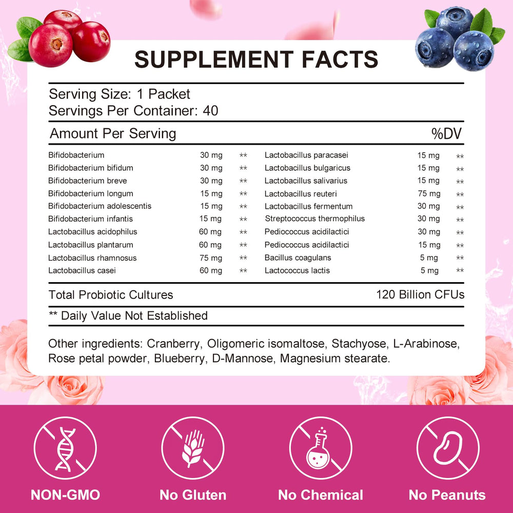 KFG Women's Probiotic Powder, Cranberry, 40 Count