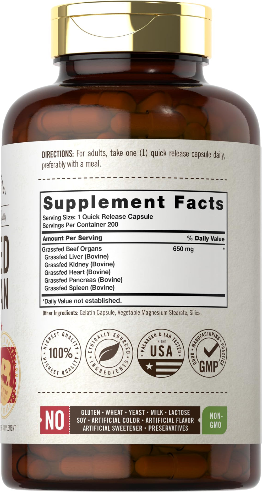 Carlyle Grass Fed Beef Organ Complex, 200 Count