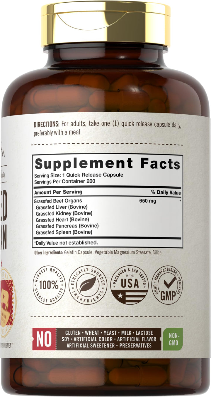 Carlyle Grass Fed Beef Organ Complex, 200 Count