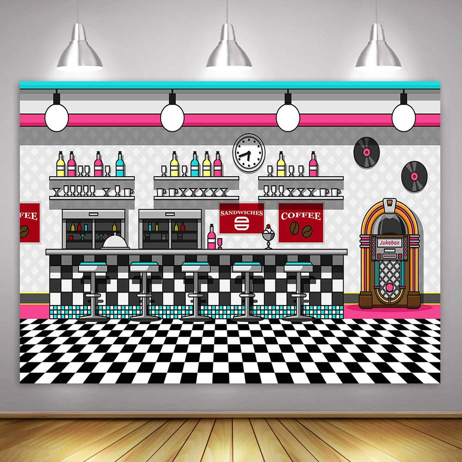 MTMETY 50s Retro Diner Backdrop, 10x7 ft