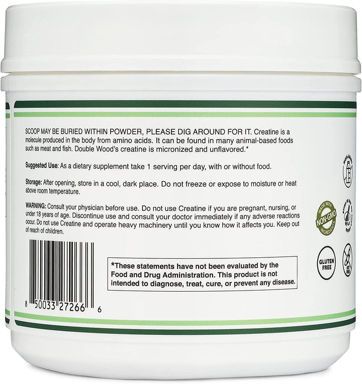 Double Wood Supplements Creatine Monohydrate Powder, 1.1 lb