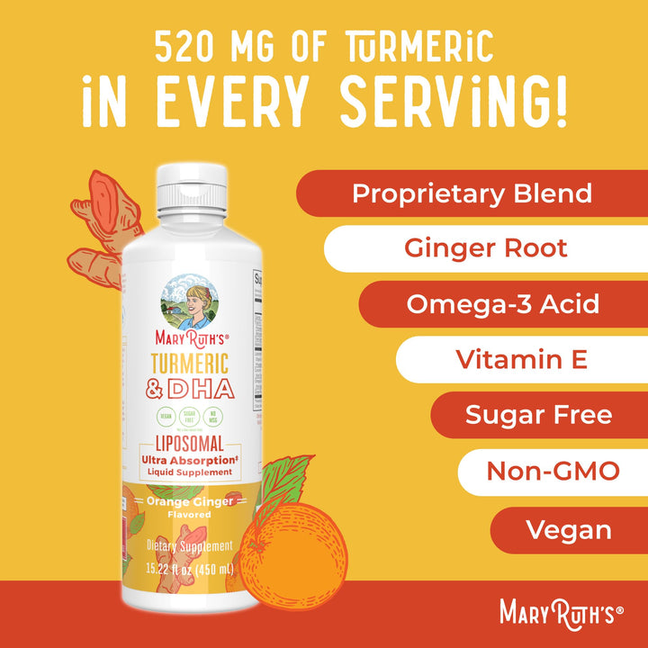 MARYRUTH'S Turmeric & DHA Liposomal Liquid, 15.22 oz