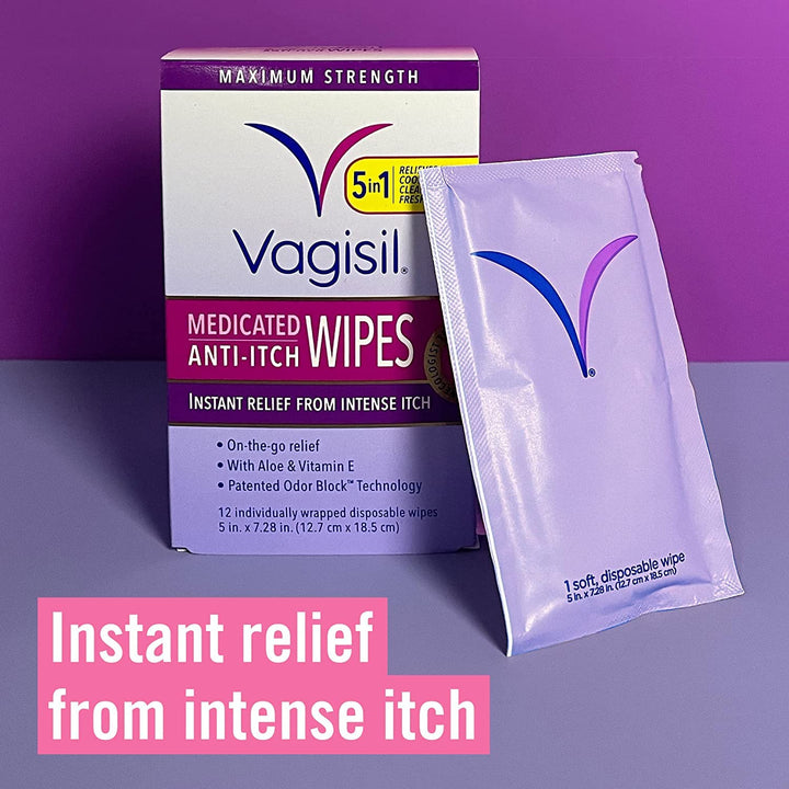 Vagisil Anti-Itch Maximum Strength Medicated Wipes, 12 Count