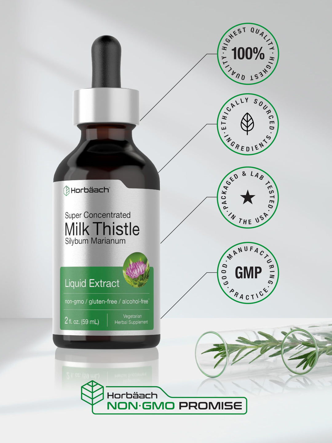 Horbäach Milk Thistle Extract Liquid, Alcohol Free, 60 ml