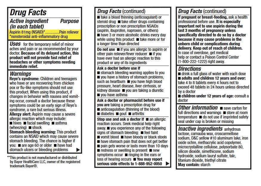 HealthA2Z Aspirin 81 mg, Enteric Coated, 300 Count