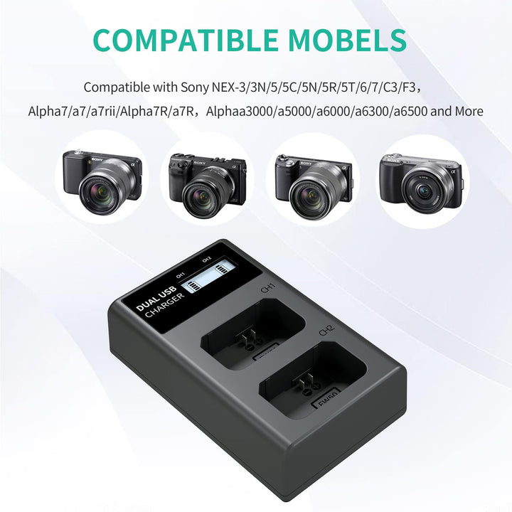 NALACAL Camera Battery Charger, Dual LCD