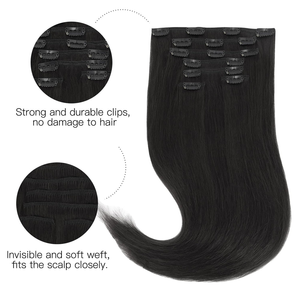 hotbanana Human Hair Clip In Extensions, Natural Black, 22 Inch, 120 g, 7 Count