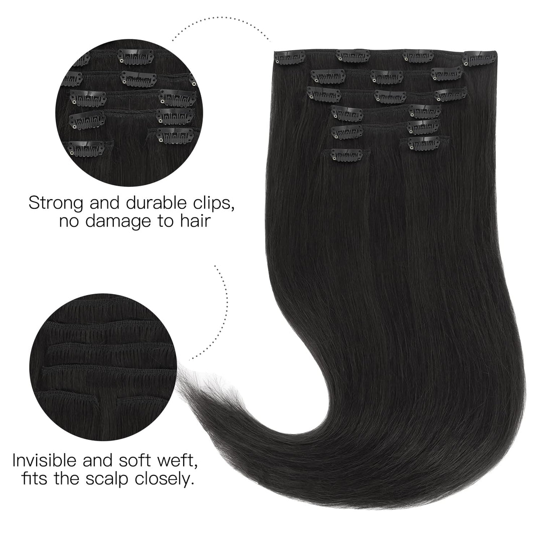 hotbanana Human Hair Clip In Extensions, Natural Black, 22 Inch, 120 g, 7 Count