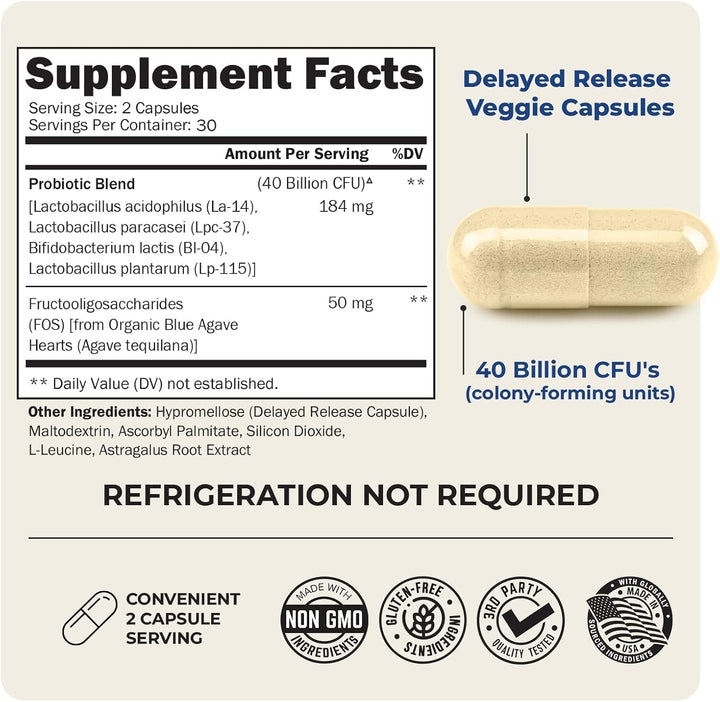 BioSchwartz Probiotic 40 Billion CFU With Organic Prebiotics, 60 Count