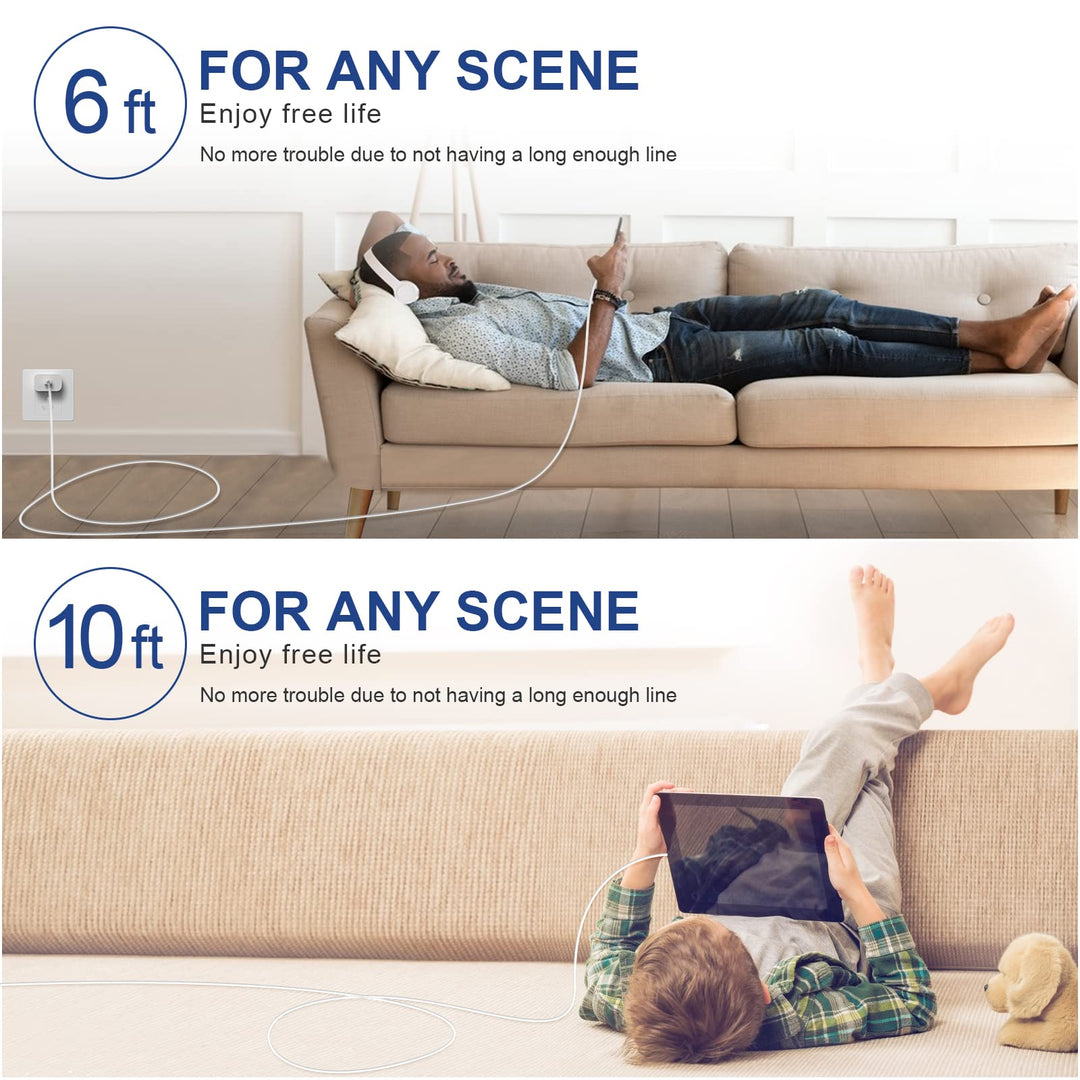 FEEL2NICE iPhone Charger, 2 Pack, 6 ft and 10 ft