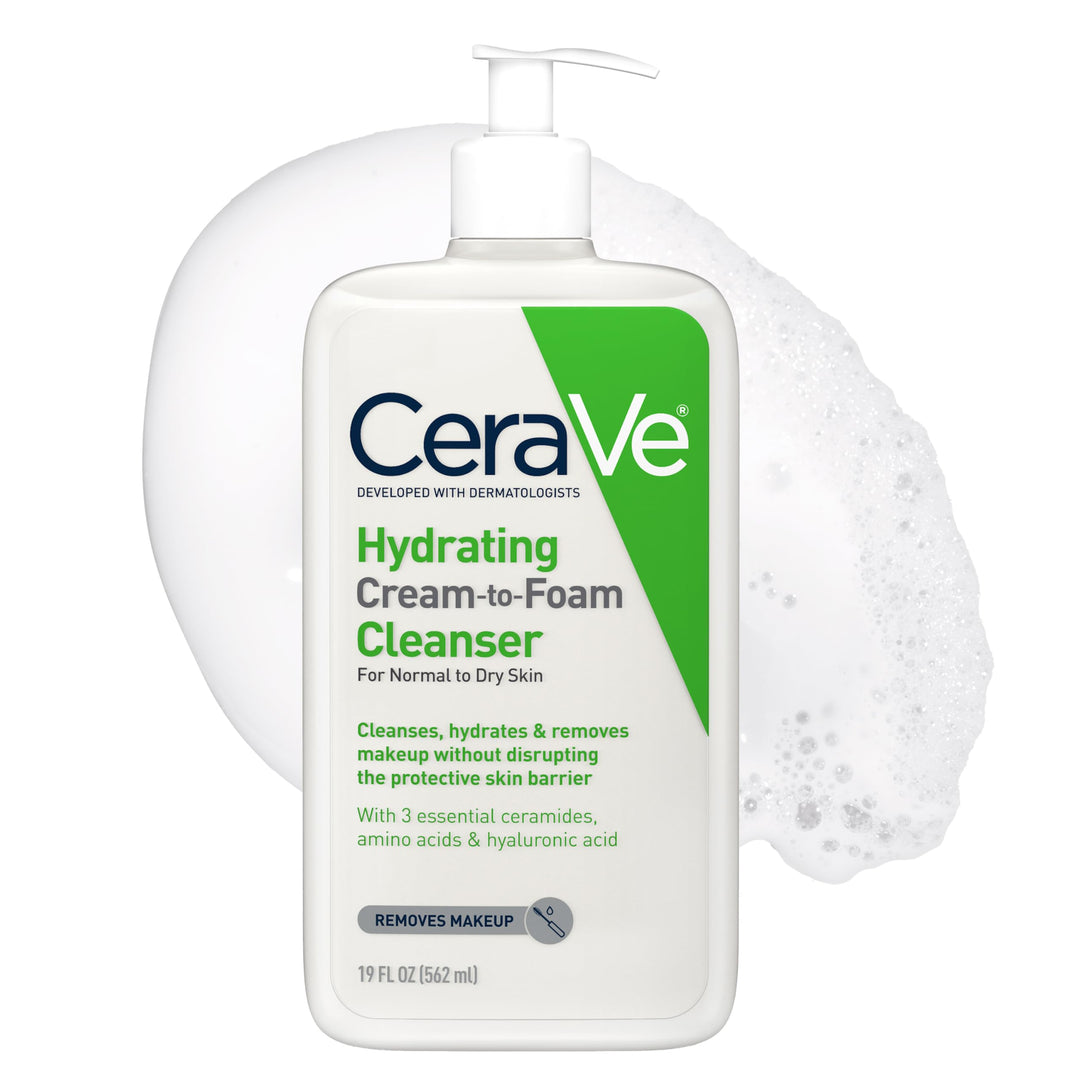 CeraVe Hydrating Cream-to-Foam Cleanser, Fragrance Free, 19 fl oz