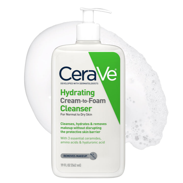 CeraVe Hydrating Cream-to-Foam Cleanser, Fragrance Free, 19 fl oz