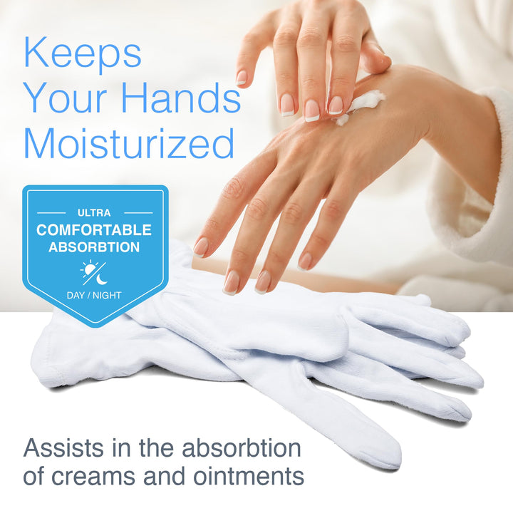 CARA Moisturizing Eczema Cotton Gloves, Large, 24 Count, Pack of 24