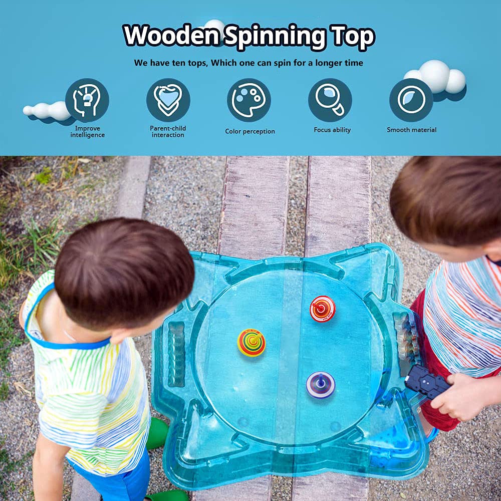 M MUGIT Wooden Spinning Tops Set, 10 Count