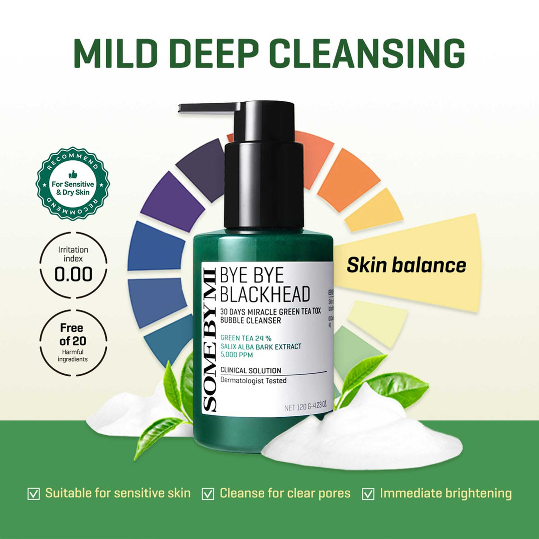 Some By Mi Bye Bye Blackhead 30 Days Miracle Green Tea Tox Bubble Cleanser, 120 g