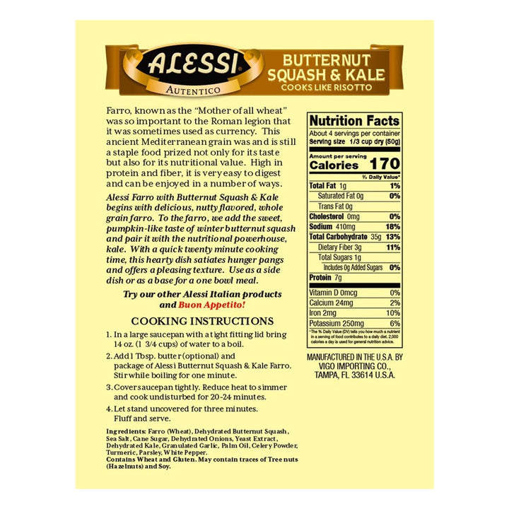 Alessi Farro, Butternut Squash & Kale, 7 oz, Pack of 6