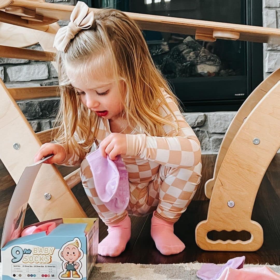 Simply Kids Toddler Socks With Grippers, Girls, 9 Count