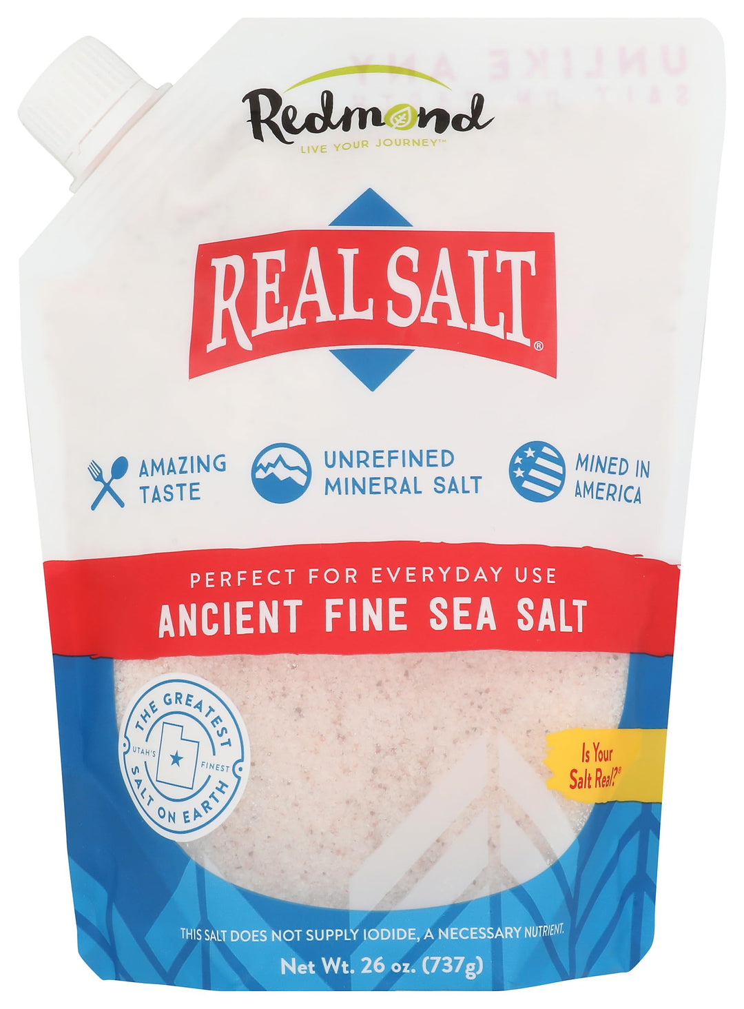 REDMOND Real Salt Sea Salt, Natural Unrefined Fine, 26 oz