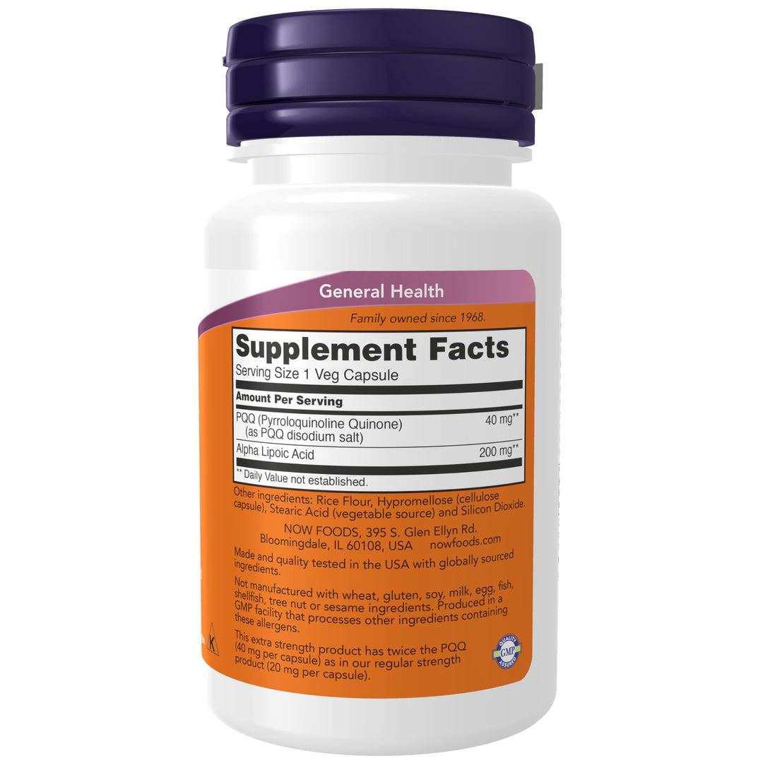NOW PQQ 40 mg with Alpha Lipoic Acid, Extra Strength, 50 Count
