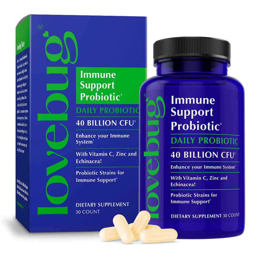 LOVEBUG Probiotics Immune Support Capsules, 40 Billion CFU, 30 Count