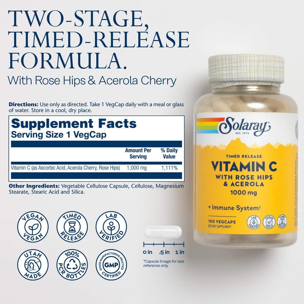 SOLARAY Vitamin C Timed-Release, 1000 mg, 100 Count