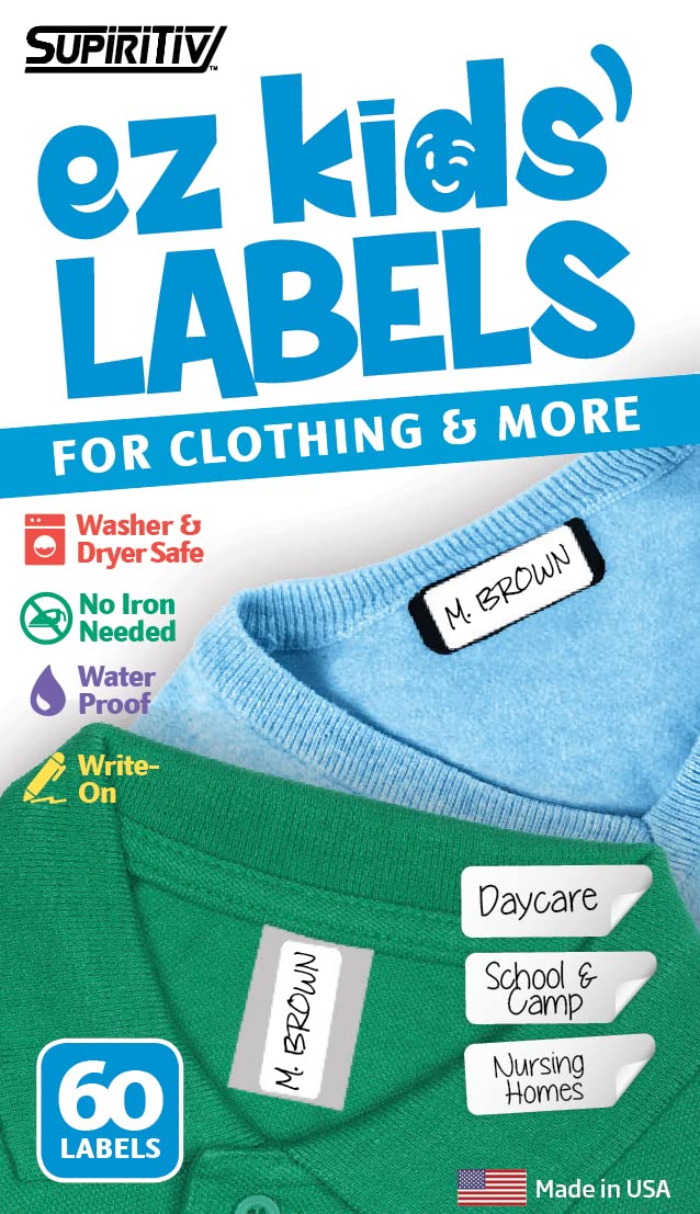SUPIRITIV Stick-On Clothing Labels, 60 Count
