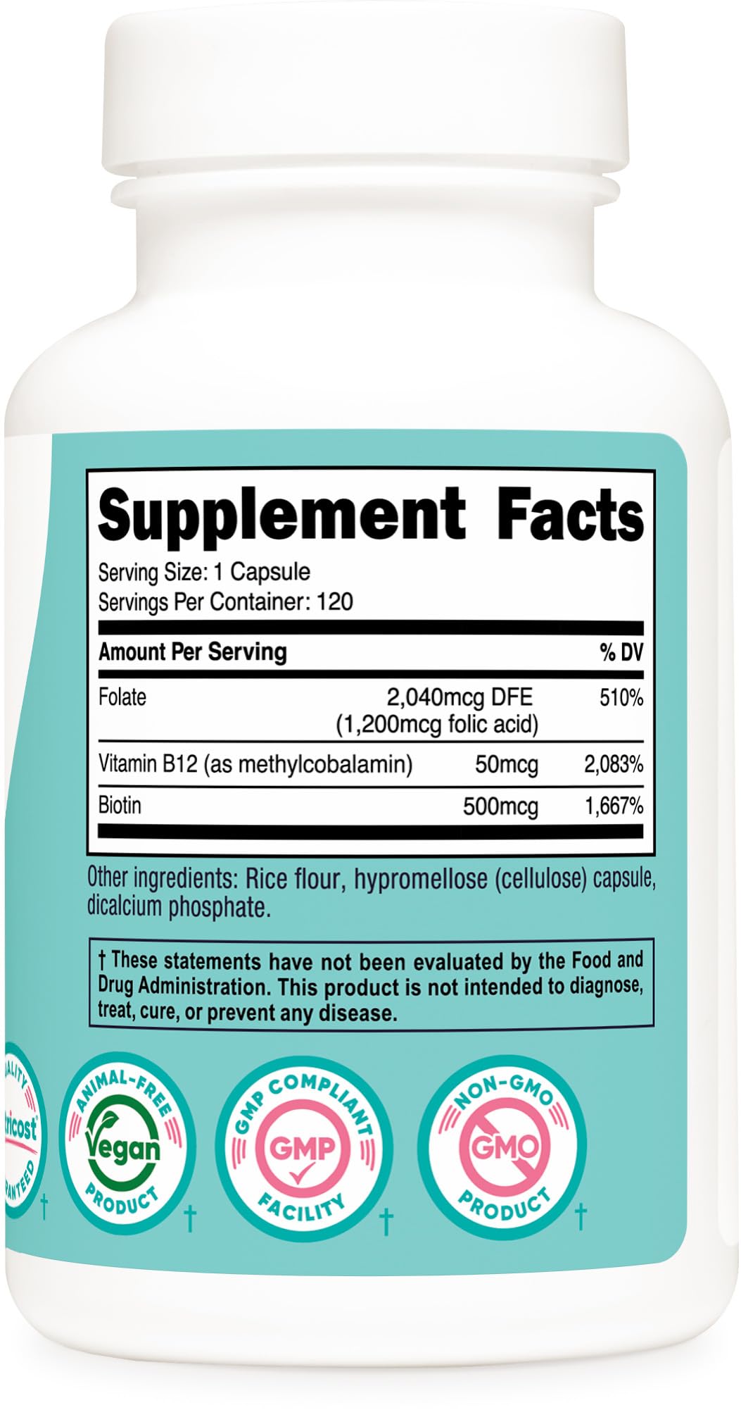 Nutricost Folic Acid Capsules, 1200 mcg, 120 Count