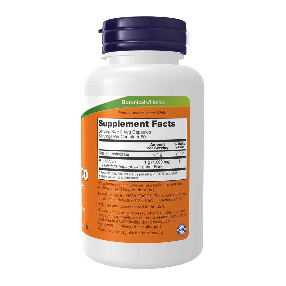 NOW Pau D'Arco, 500 mg, 100 Count