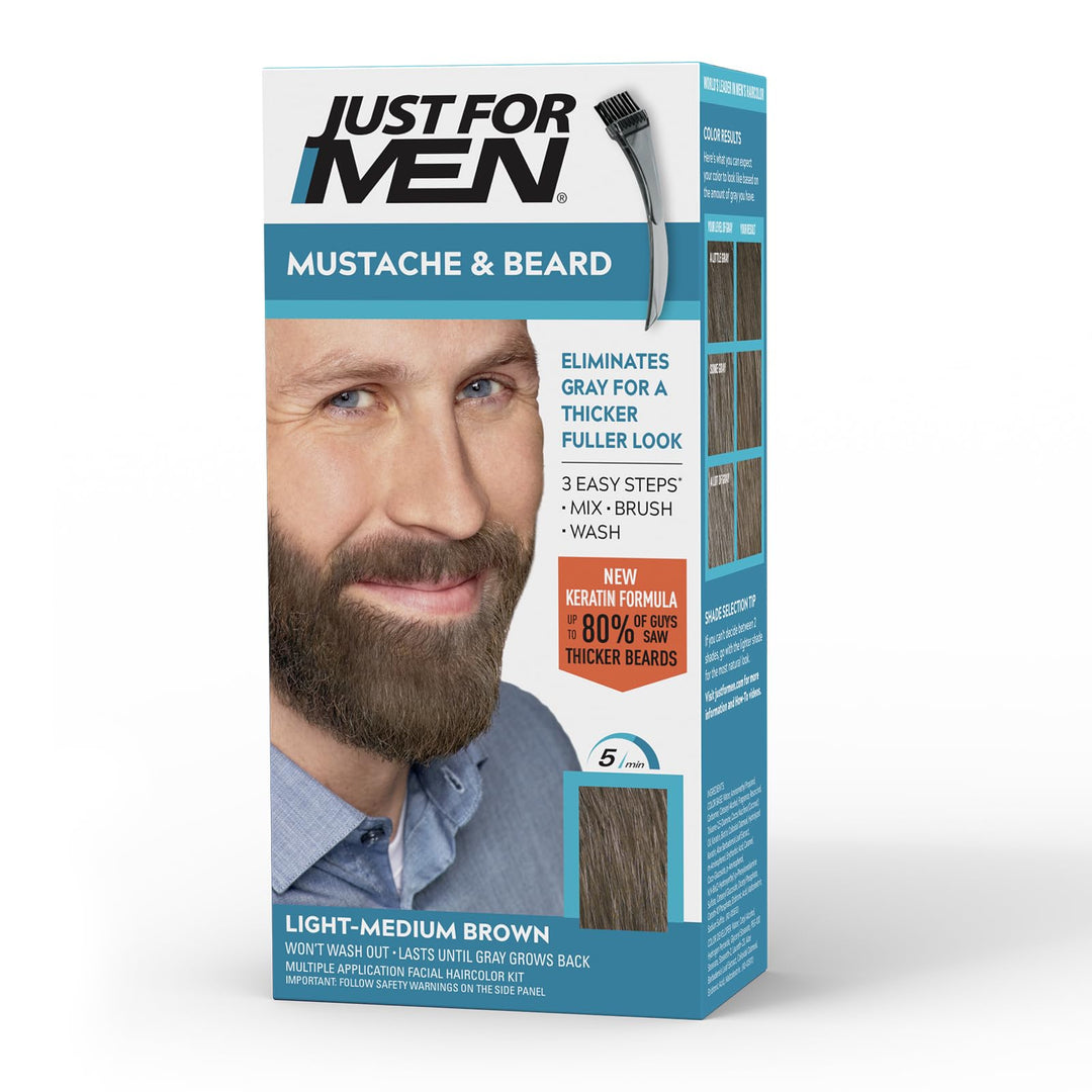 Just For Men Mustache & Beard Brush In Color Gel, Light Medium Brown M30, Pack of 1