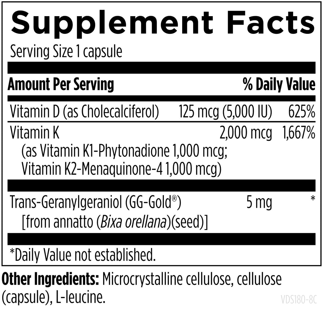 Vitamin D Supreme Vitamin D3 K2 Supplement, 5000 IU, 180 Count