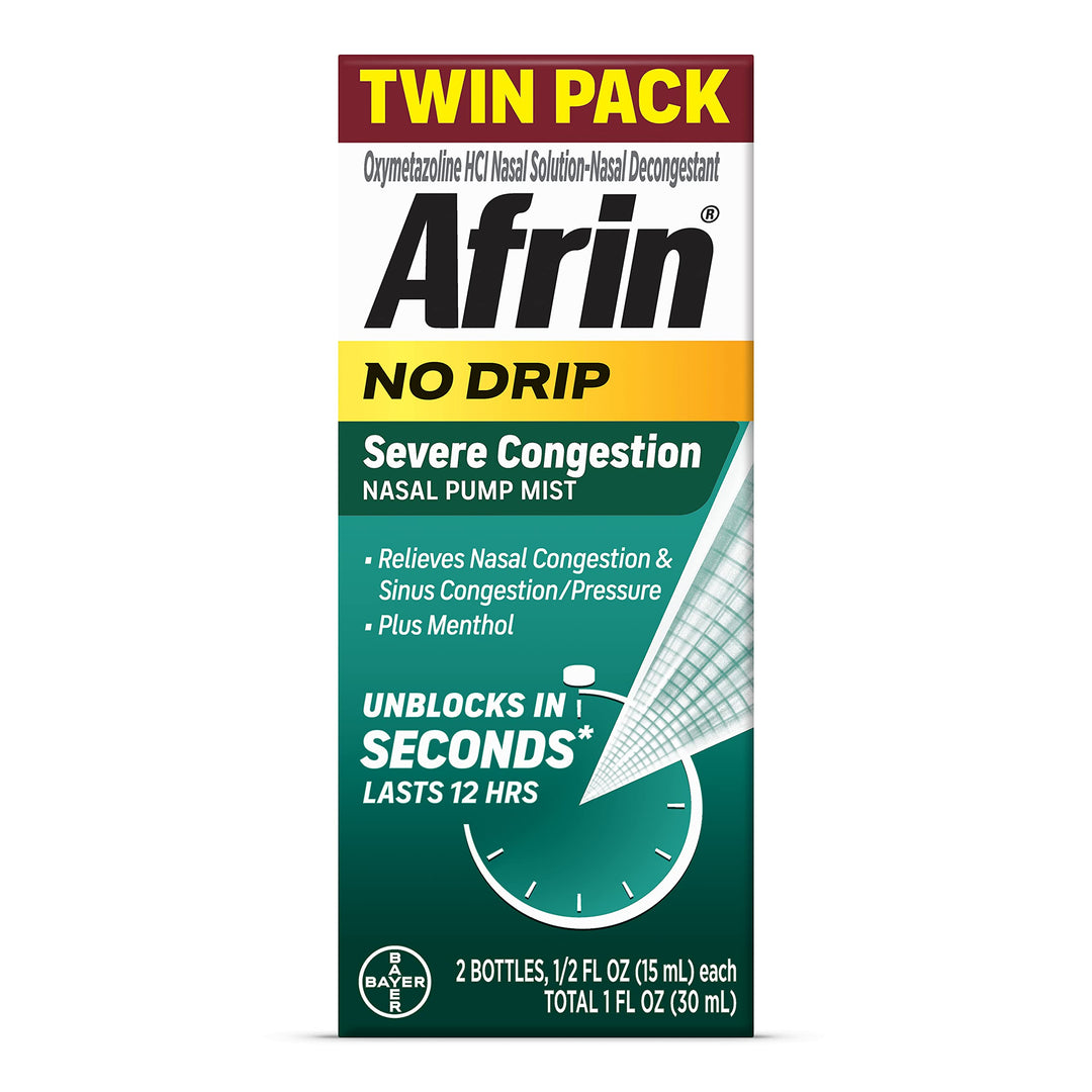 Afrin No Drip Severe Congestion Nasal Spray, 0.5 fl oz, Pack of 2