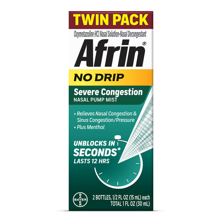 Afrin No Drip Severe Congestion Nasal Spray, 0.5 fl oz, Pack of 2