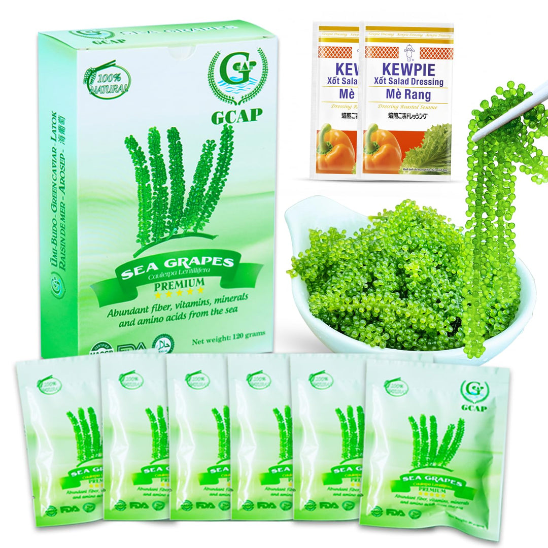 GCAP Sea Grapes Dehydrated Seaweed, Green Caviar, 6 Count