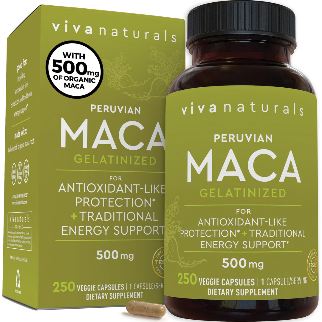Viva Naturals Organic Maca Root Capsules, Gelatinized, 250 Count