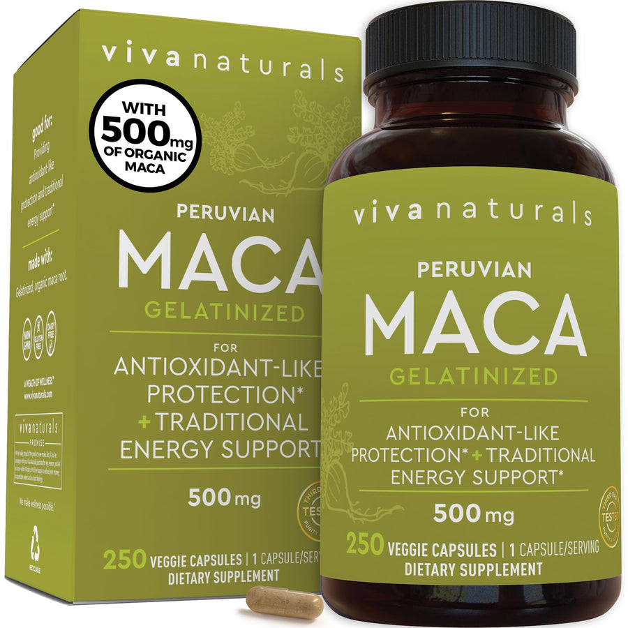 Viva Naturals Organic Maca Root Capsules, Gelatinized, 250 Count