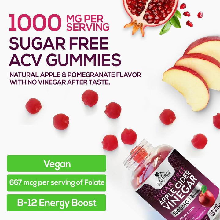 Nature's Nutrition Apple Cider Vinegar Gummies, Sugar Free, 60 Count