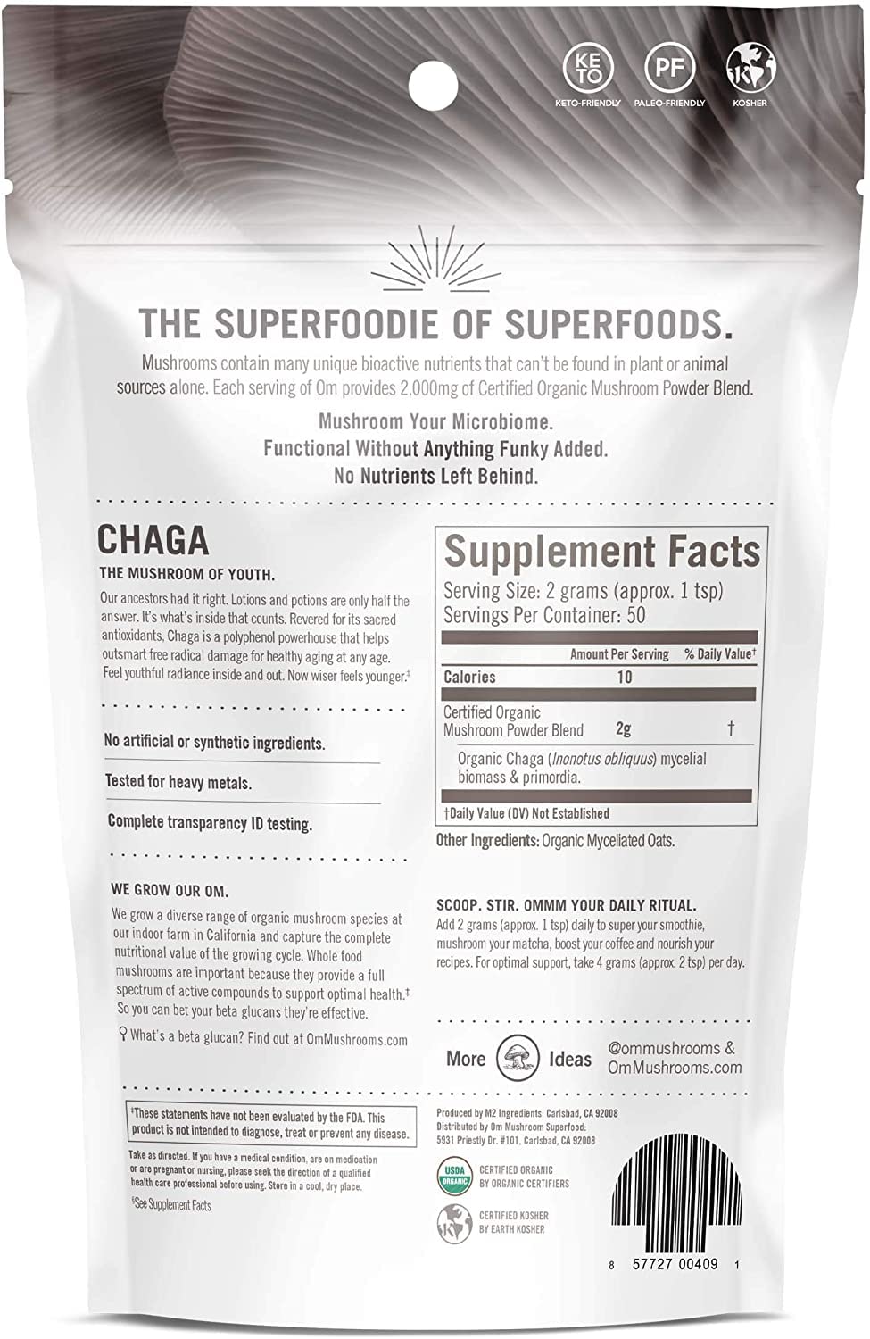 OM Mushroom Superfood Chaga Organic Mushroom Powder, 3.5 oz