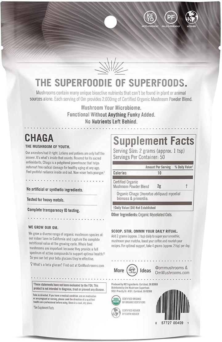 OM Mushroom Superfood Chaga Organic Mushroom Powder, 3.5 oz