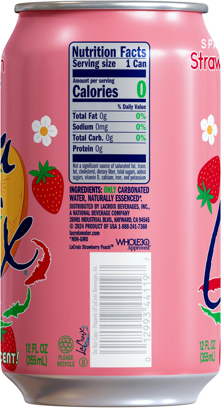 La Croix Sparkling Water, Strawberry Peach, 12 fl oz, Pack of 8