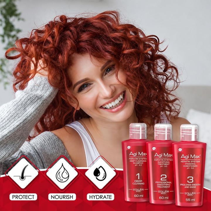Agi Max Brazilian Keratin Hair Straightening Kit, Strong Formula, 60 ml