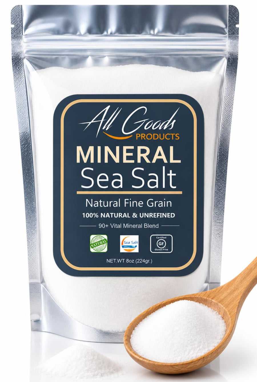 All Goods Products Baja Mineral Sea Salt, Fine Grain, 8 oz