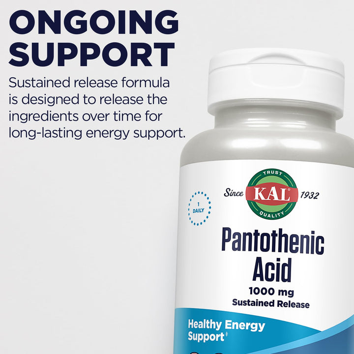 KAL Pantothenic Acid Sustained Release Tablets, 1000 mg, 100 Count